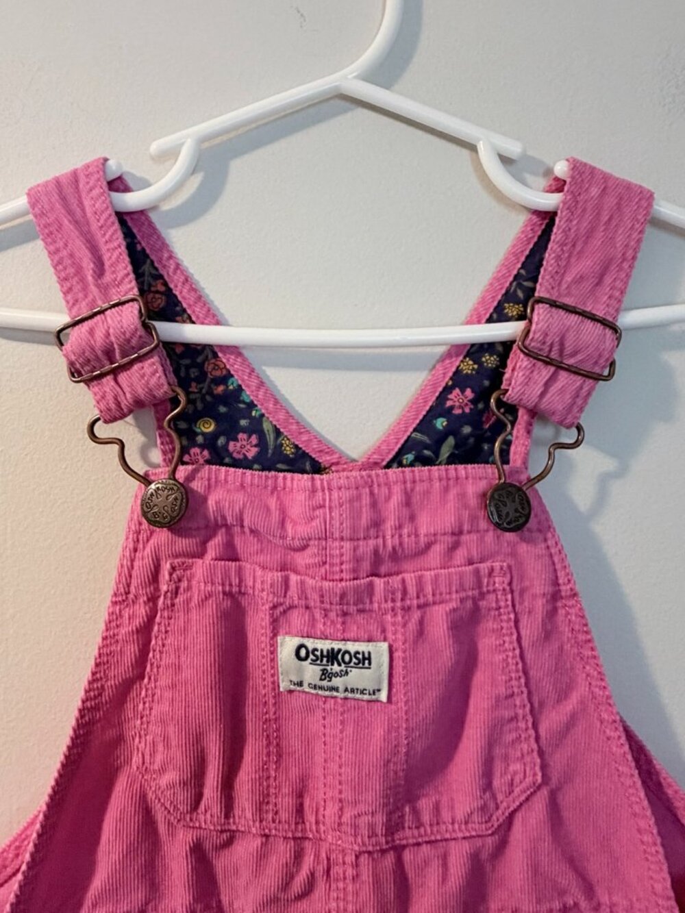 OshKosh B'gosh Girls 3T Pink Corduroy Overalls Floral Lined Vestbak Bib
